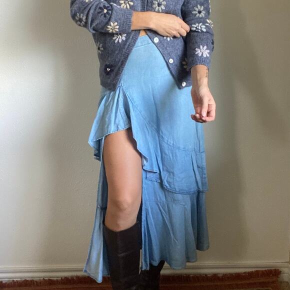 Zara Chambray Ruffle Midi Skirt - Picture 1 of 5